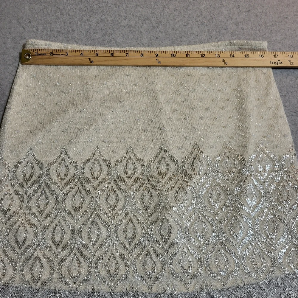 Free People Mini Lurex Skirt Sz 12 Ivory Silver Metallic Overlay Lace Glam Party